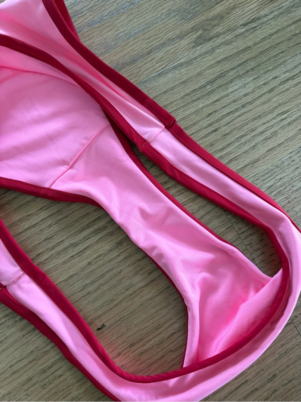 Frankie's Bikinis Pink with Red Trim Triangle Bikini Set